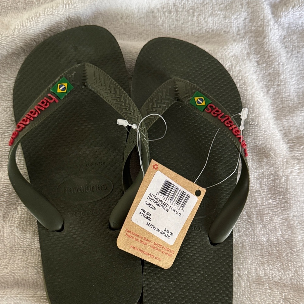Havaianas Olive Flip Flops with Red Straps